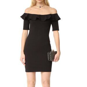 LN Amanda Uprichard Sia Black Off-the-Shoulder Short Sleeve Ruffle Dress Sz S